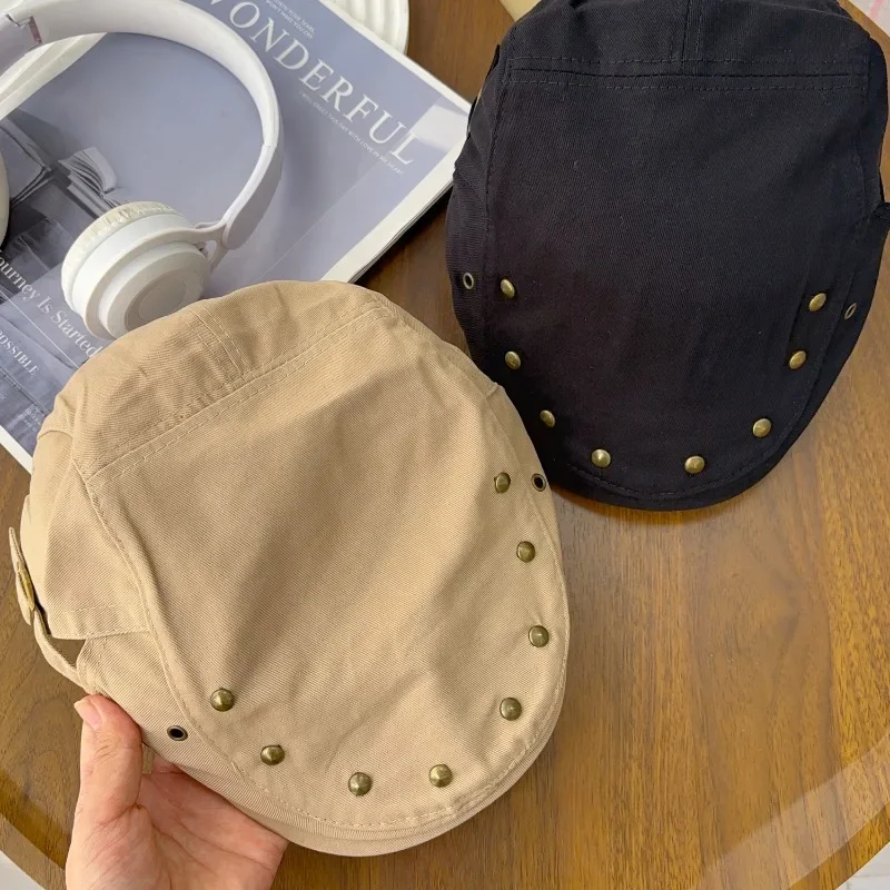 Fashion Cotton Rivet Front Cap Anti-wear Thin Artist Beret Cap Solid Color Peaked Cap Spice Girls Retro Versatile Painter Caps