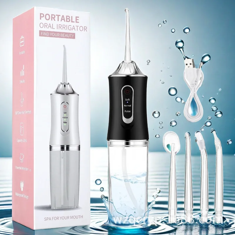 Portable Water Dental Flosser Oral Irrigator 4 Jet Tip 220ml 3 Modes Teeth Cleaner USB Rechargeable Water Jet Floss Tooth Pick oral irrigator,dental water flosser,water dental flosser