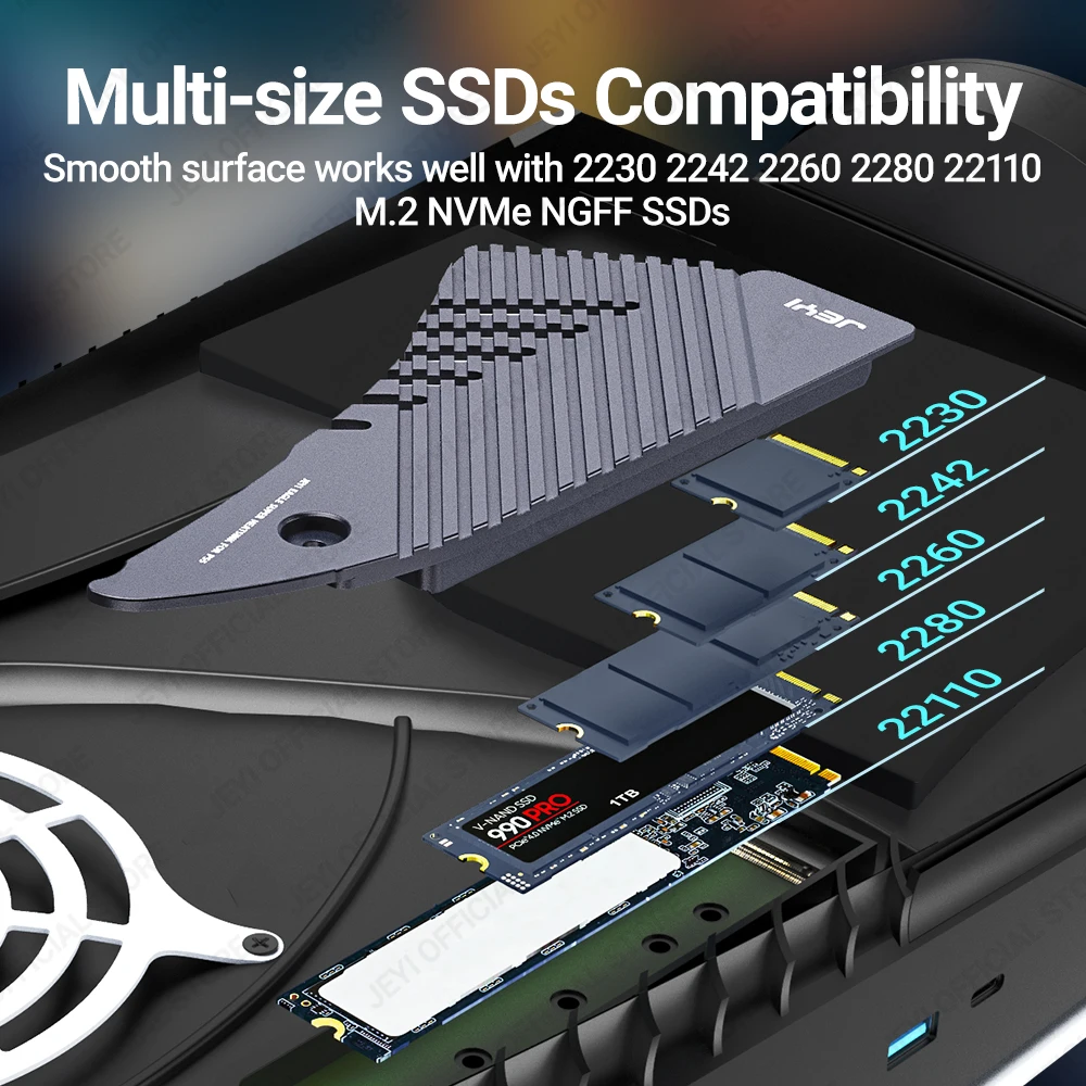 Dissipador Ssd Área Grande Refrigerador de Alumínio Sólido Almofadas Térmicas para Playstation Pcie 4.0 M.2 Nvme com Versão Rgb Jeyi-ps5 M.2 - Imagem 2