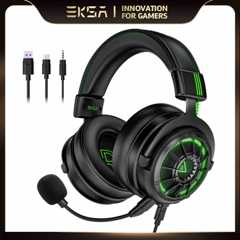 EKSA E5000 Pro Gaming Headphones for PC/PS4/Xbox/Switch, 7.1 Wired Headset Gamer with ENC Mic, USB/Type C/3.5mm Detachable Cable