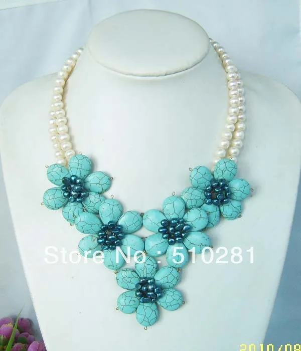

NATURAL FW PEARL &Natural stone FLOWER NECKLACE 20"