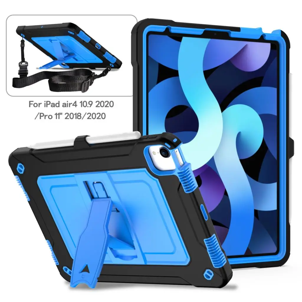 

Standable Shockproof Kids Tablet Case for IPad Air 3 10.5 2019 Air 4 10.9 2020 iPad Pro 11 Cover Shoulder Strap 10.2 7th 8th 9th