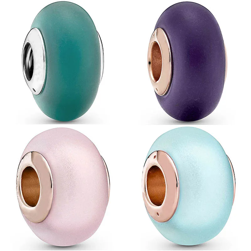 

Original Matte Blue & Pink Purple Green Murano Glass Beads DIY Jewelry Fit 925 Sterling Silver Charm Popular Bracelet Necklace