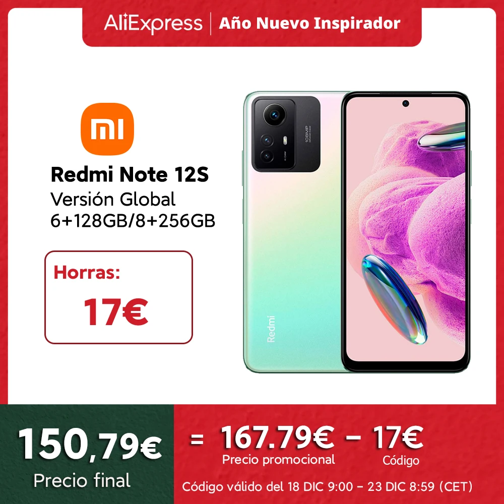 Xiaomi Redmi Note 12S Smartphone 6+128GB, MediaTek Helio G96, Pantalla AMOLED de 6,43″ y 90 Hz, Cámara de 108 MP, Carga rápida de 33W (Versión Global 3 Años de Garantía)