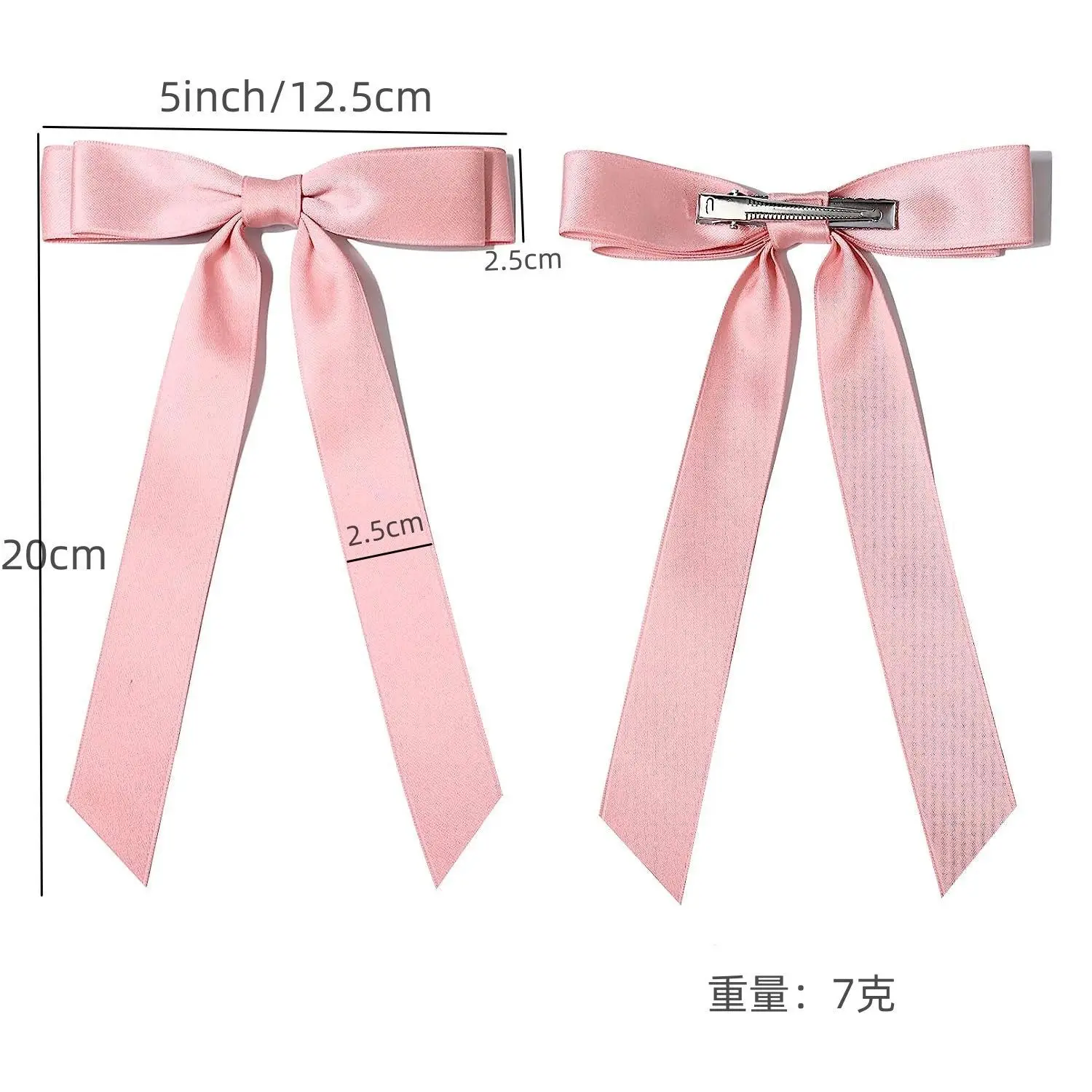 Satin Ribbon Bow Hair Clips para mulheres e meninas, grampos de fita longa, caudas longas, presilhas Bowknot, Headwear infantil, 5 