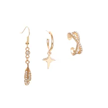  3pc Crystal Feather Earrings For Women Jewelry Sets Pendientes Mujer Bijoux Femme Boho Gold Aesthetic Earrings 2022 Trend Серьги 