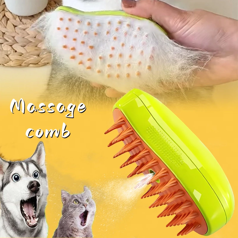 Dog Steam Brush Steamy Cat Brush 3 in 1 for Massage Pet Grooming oft Silicone Depilation Brush Electric Spray Cat Hair Brushes