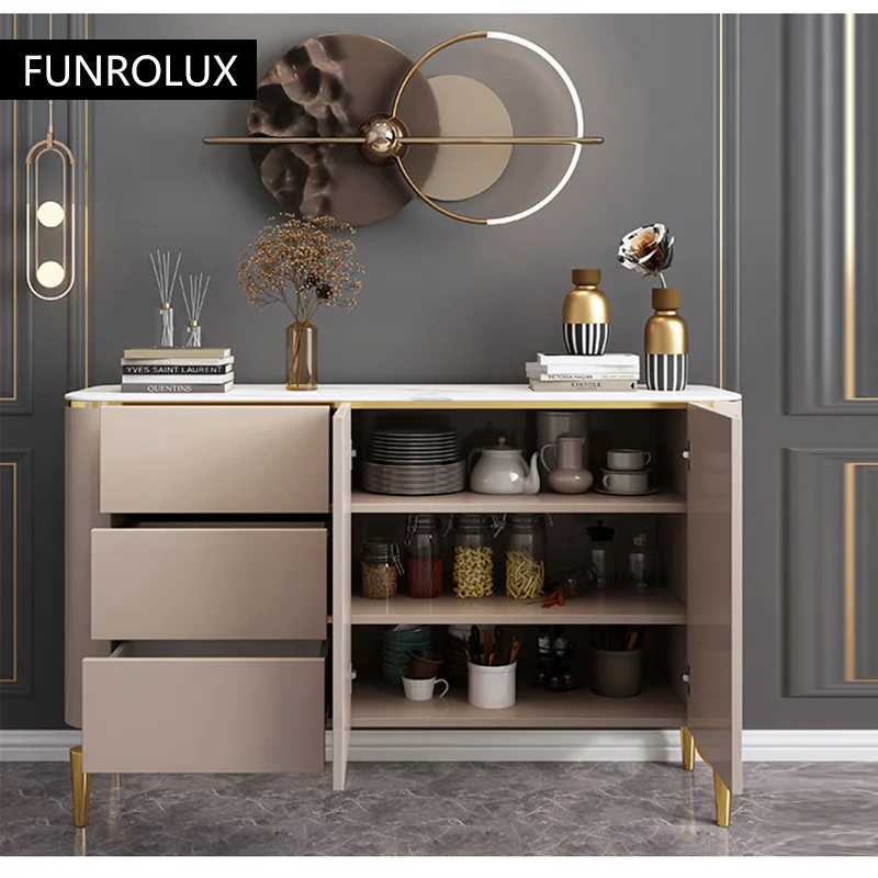 Light Luxury Dining Sideboard Storage Cabinet Living Room Entryway Cabinet Modern Simple Dining Room Marble Side Table