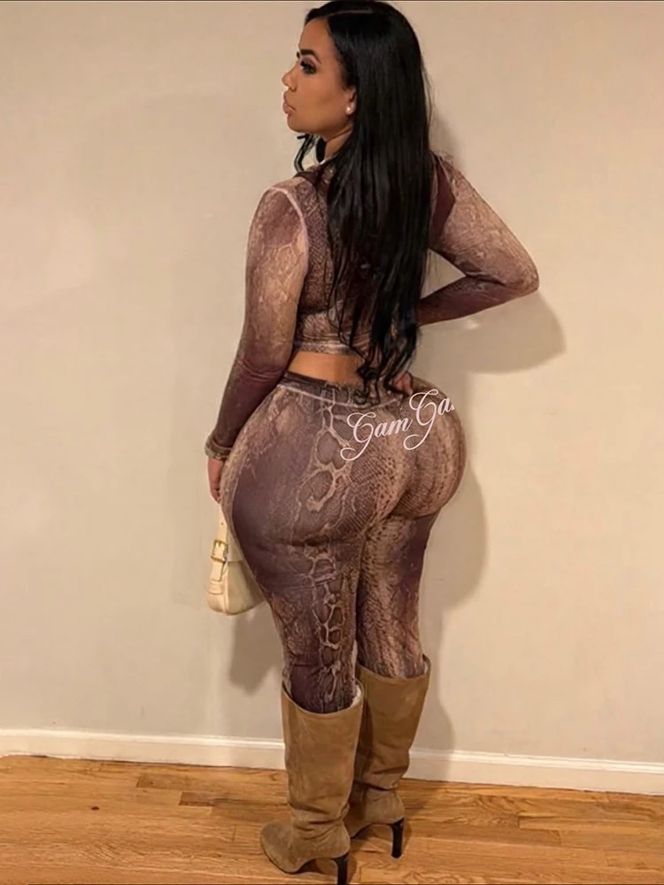 Nibber Wild Letter Tracksuit 2-Piece Set Snake Print Women Patchwork Zip Jacket+Pants Matching Casual Stretch Streetwear Outfits