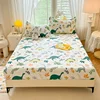 Cartoon Dinosaurs Fitted Sheet Set 3Pcs Cotton Kawaii Mattress Cover Wild Animal Flower Leaf Bedding Set for Boys Girls Adult 2