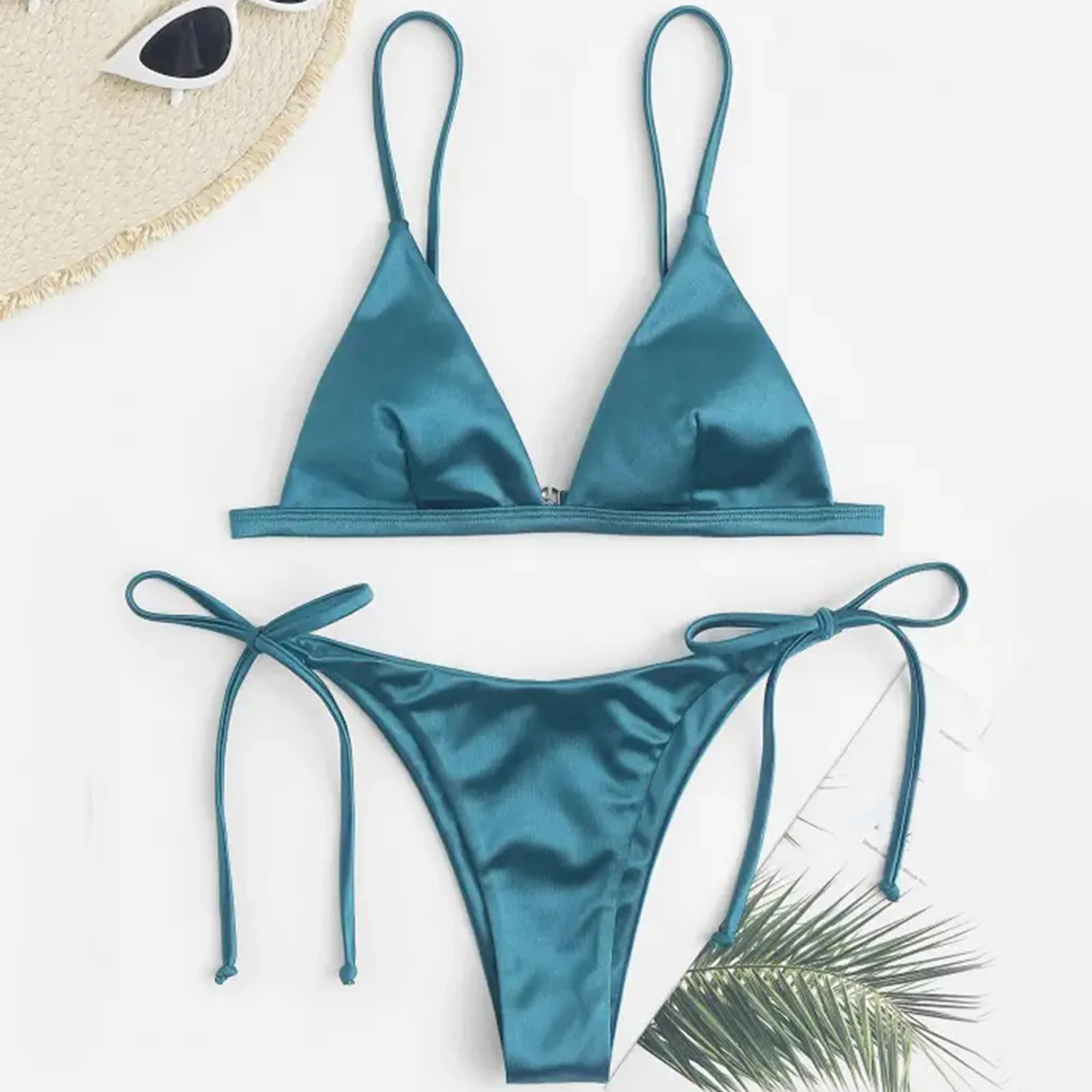 

Sexy Bikini Satin Silk Swimsuit Women Swimwear Push Up Set Brazilian Bathing Suit Summer Two Pieces Self-tie Beach Wear Swimsuit