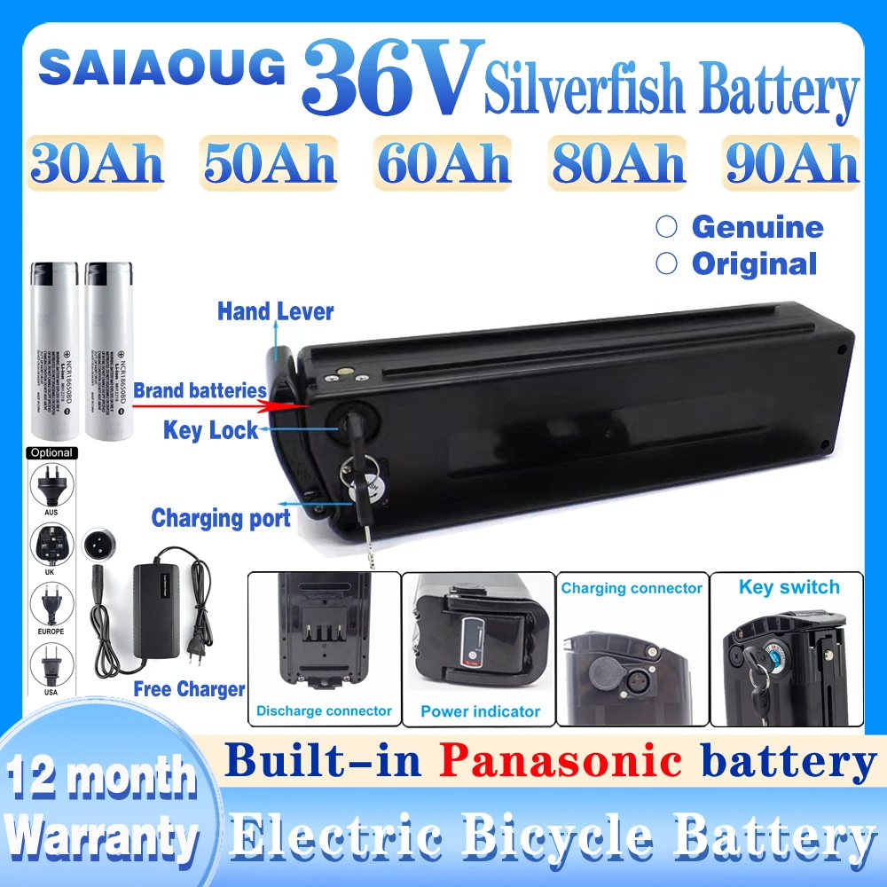 

Built-in lithium battery Extended Silverfish 36V 30AH 40AH 50AH 60AH 90AH 80AH electric bike battery bottom discharge 300W-3000W