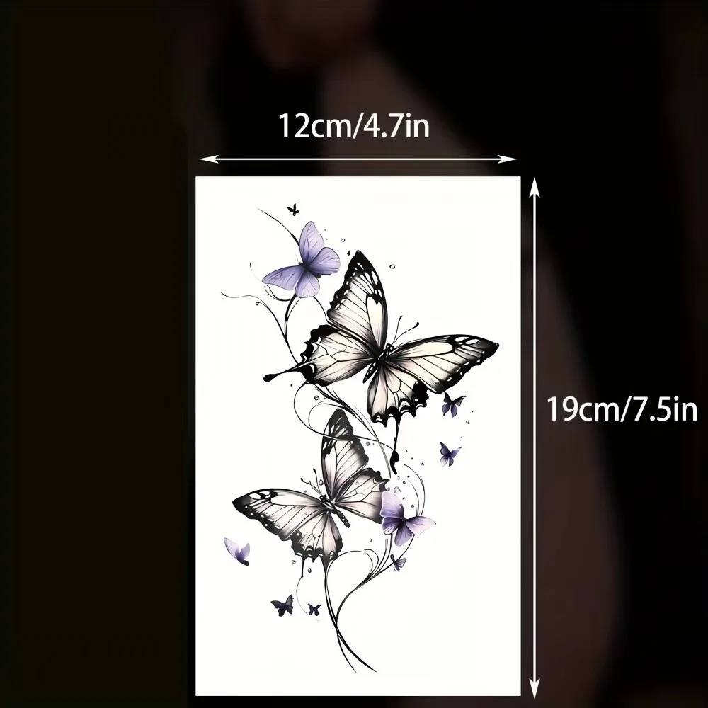 1Pc Fashionable Cool Temporary Tattoo Sticker Colorful One-Time Use Couple Fake Tattoo Butterfly Design Body Paint
