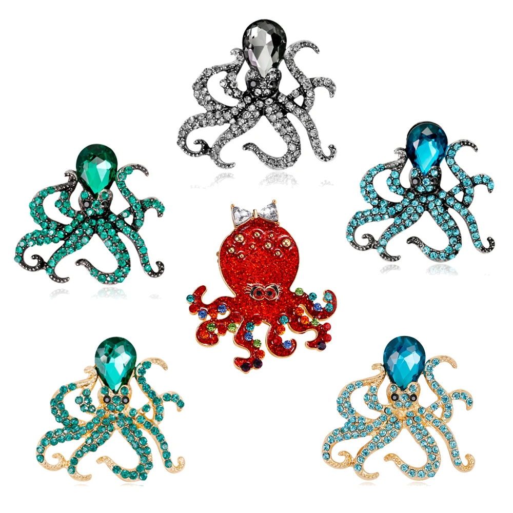 Broche De Pulpo Con Diamantes De Imitación Multicolor, Estilo