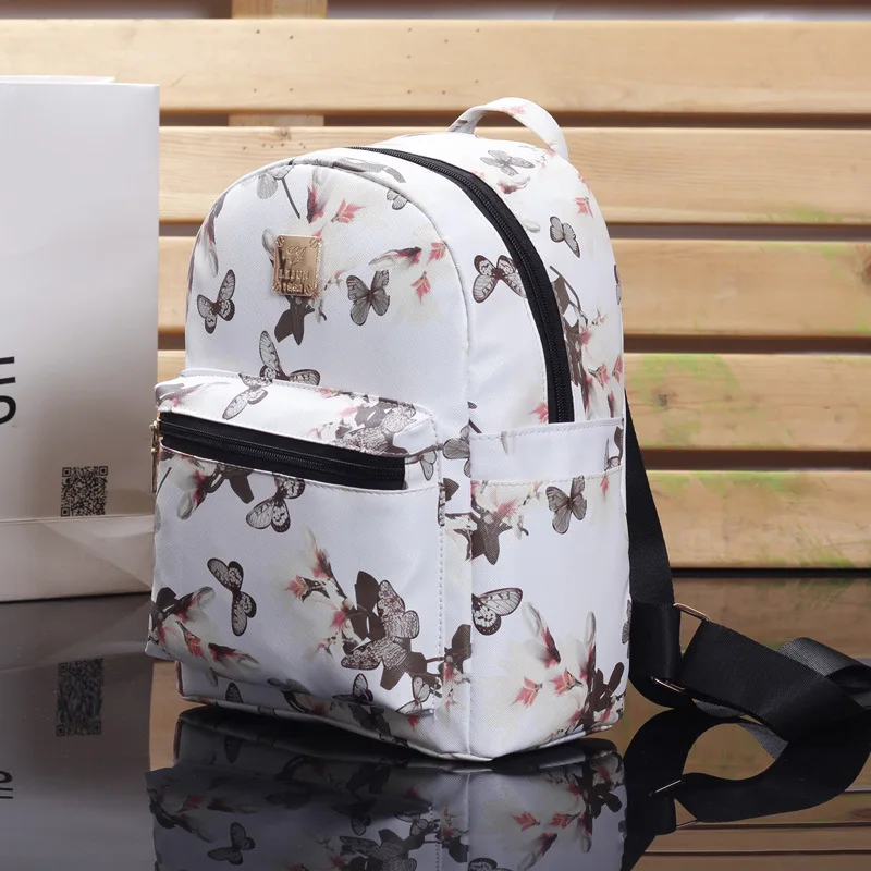 2021 New Fashion Butterfly Flower Children's Backpack Floral Pattern Pu Leather Leisure Backpack