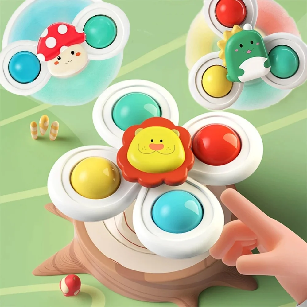 Spinning Animal Toys 3 PCS Set Suction Cup Spinning Cartoon Animal Spinner Toys For Kids Window High Chair Tray Bath Table Travel Gift