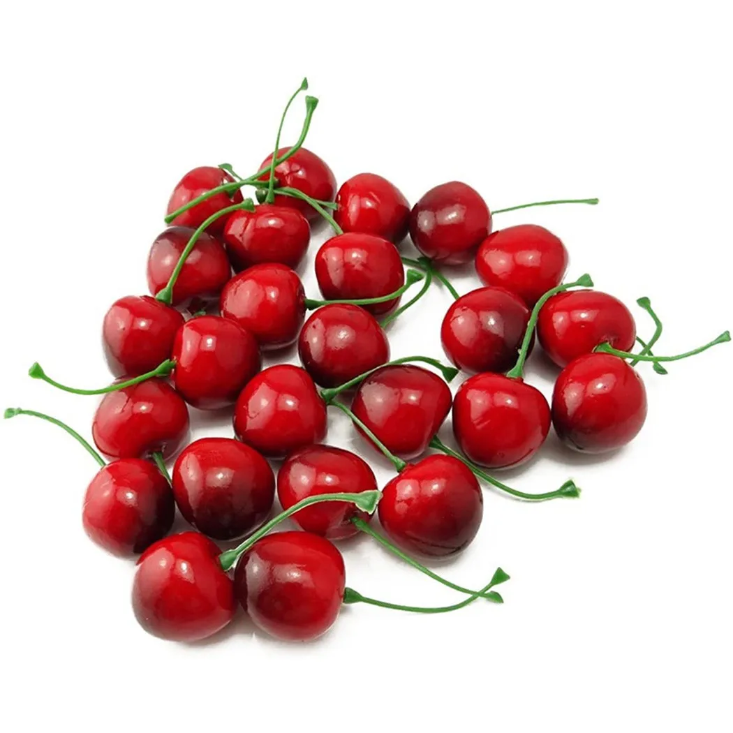 

100pcs Artificial Plastic Cherry Fruit Fake Display Cherries Simulation Fruit Model Kitchen Home Foods Decor Photography Prop