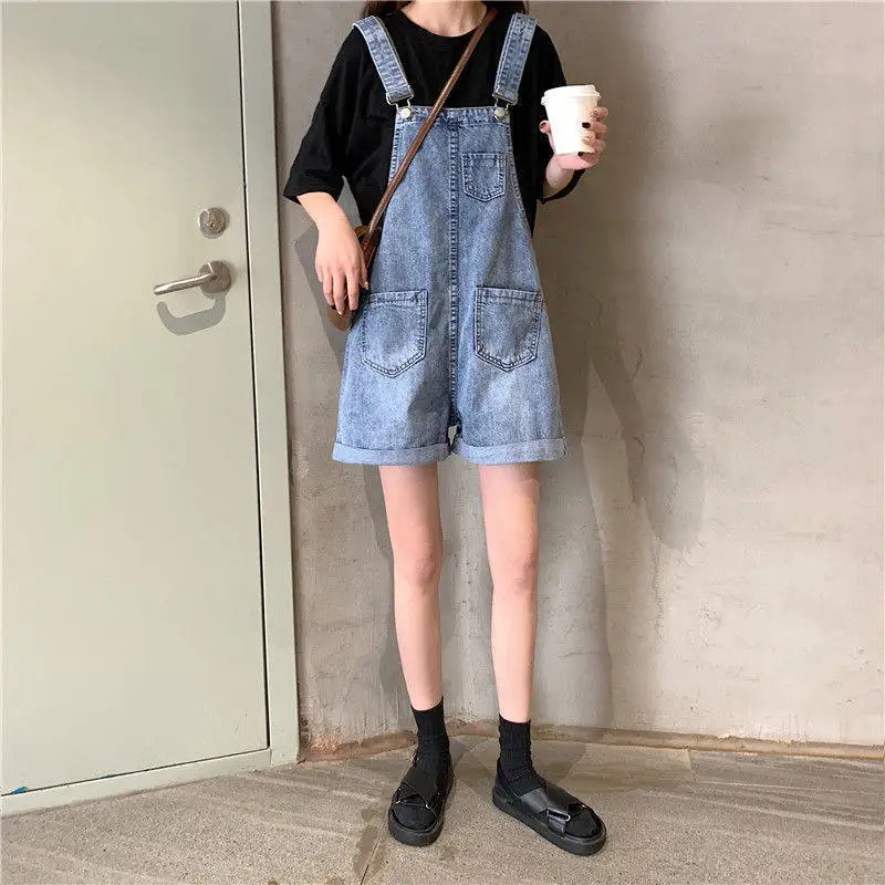 Summer New Pocket Patchwork Strap Hot Pants All-match Loose Solid Youth Wide Leg Shorts Street Casual Fashion Women Clothing