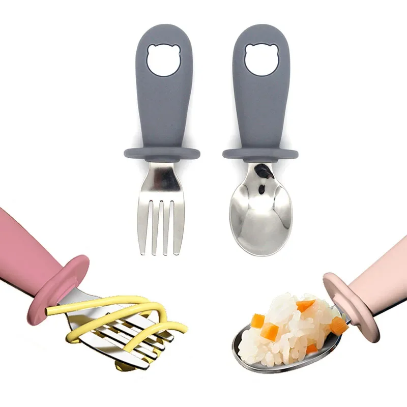 Baby Cartoon Tableware Set Children Utensil Stainless Steel Toddler Dinnerware Cutlery Cartoon Infant Food Feeding Spoon Fork 4
