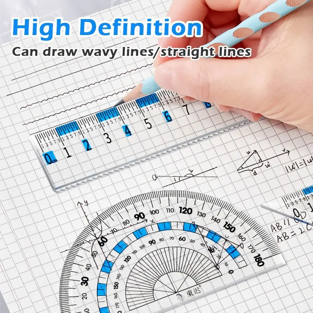 4pcs 눈 보호 자 세트 높은 투명도 그리기 도구 각도기 측정 문구류 직선 자 학교 사무실