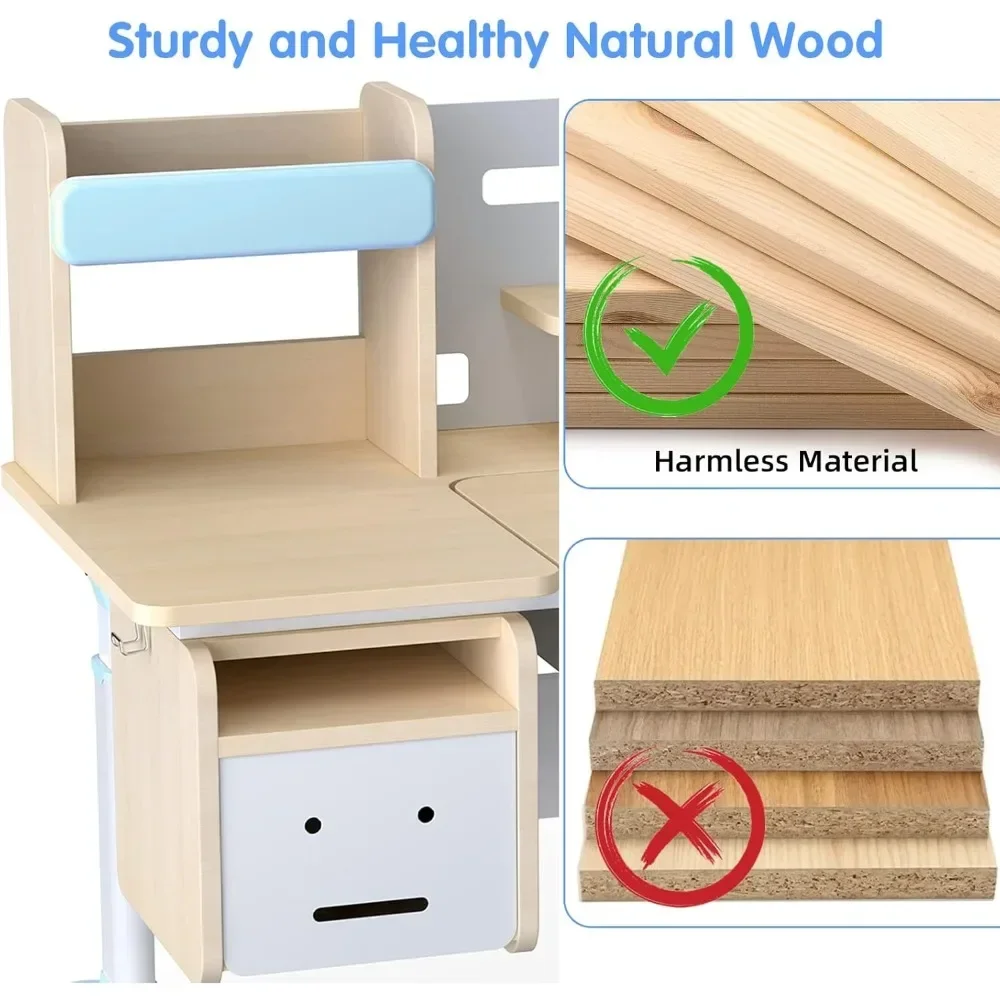 Bookshelf Hutch Multi Function with Chair Drafting Table Computer Station Built-in  Wood Adjustable Height Kids Study Desk 3