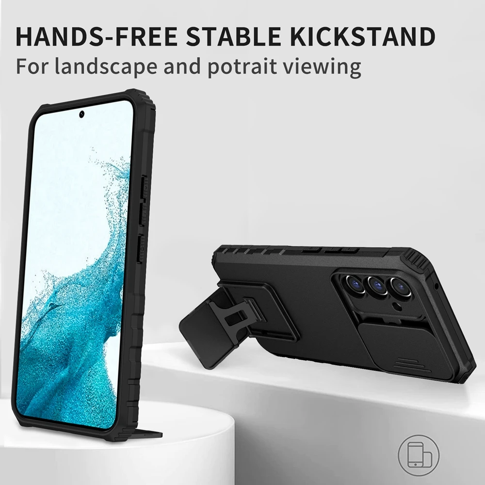 Slide Camera Armor Protective Phone Case with Plastic Cover