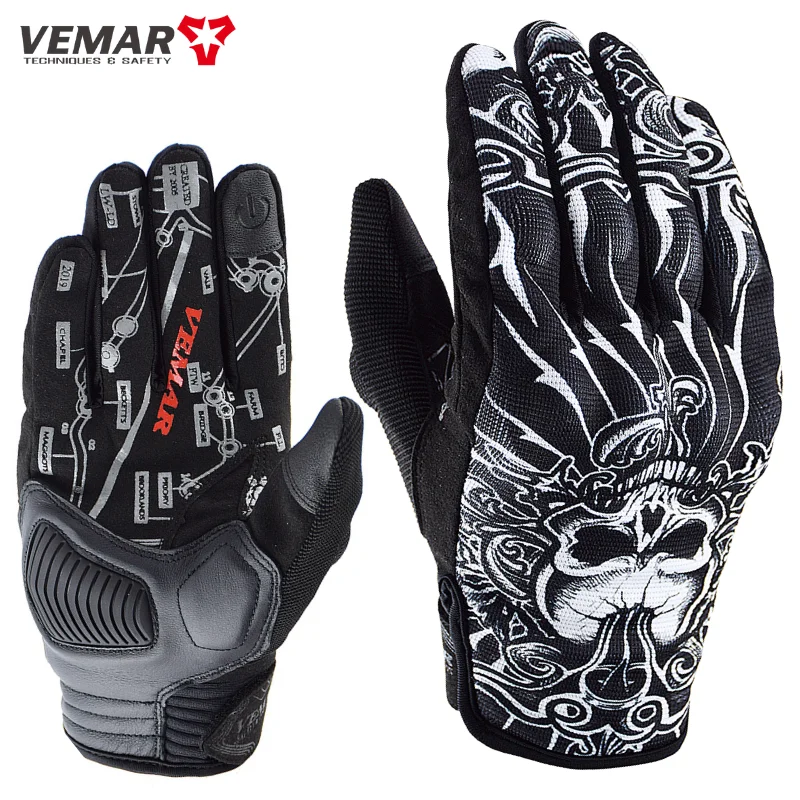 VEMAR Motorcycle Gloves Men Vintage Motorcycle Gloves Touch Screen Skull Motorbike Motocross Summer MTB Cycling Retro motorcycle gloves sports gloves cycling gloves