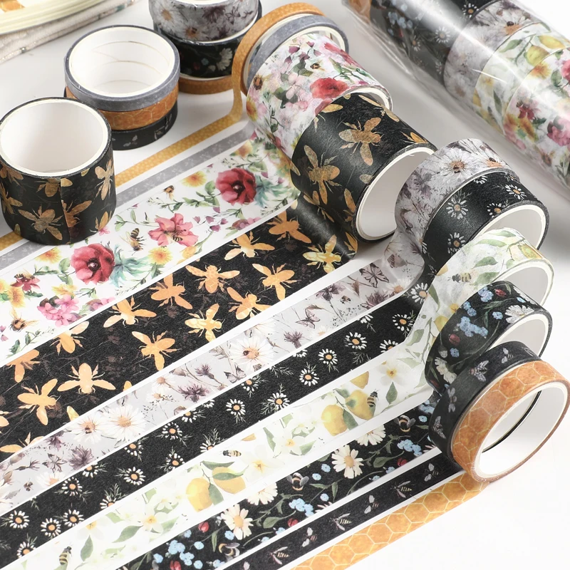 Double Sided Foam Tape JAI IMAN10pcs/set Washi Bee Themed DIY Decorative Tape Decorative Adhesive For DIY Crafts Gift Wrapping Scrapbooking Supplies