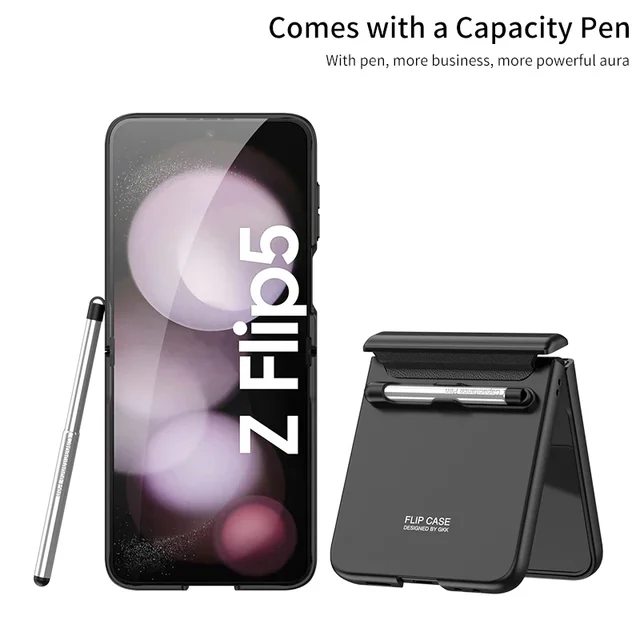 Ultra thin Matte Foldable Magnetic Hinge For Samsung Galaxy Z Flip 5 Case Skin Friendly With Touch Pen Slot Mirror Film Cover 1