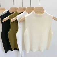 Women's Vest Tank Top Solid Color Knitted Tees T-Shirt Top Cropped Top Camisole Sweater Half-turtleneck Spring Autumn Sleeveless 3