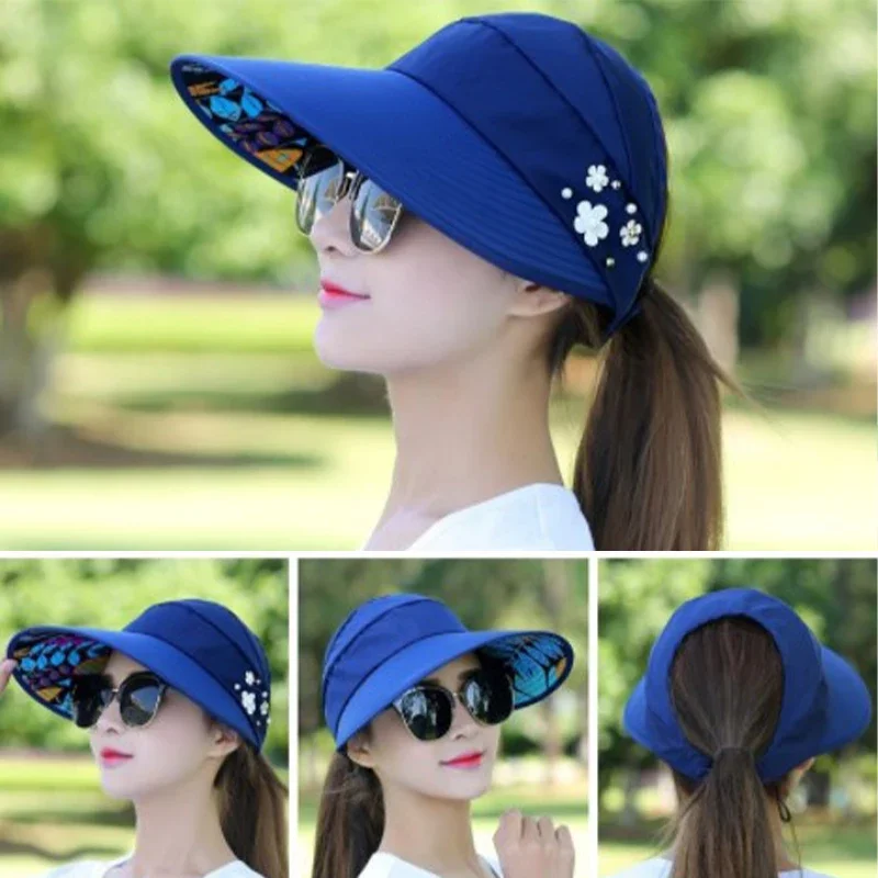 Sun Hat Summer Shade Foldable Sun Protection Beach Large Brimmed Hat UV Protection Cycling Empty Top For Women