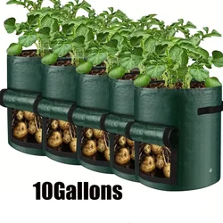 5-Piece Durable Vegetable Planting Container Set - Thicken Garden Grow Bags with PE Cloth (5PCS   10Gallons)
