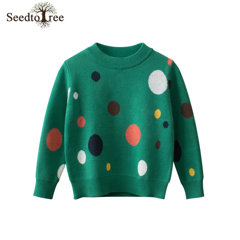 

2022 Spring and Autumn Children's Sweater Dots Print Long Sleeve Round Neck Casual Pullover