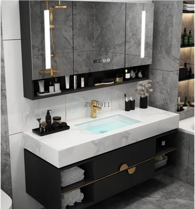 modern italy style bathroom cabinet plywood vanities with rock surface counter