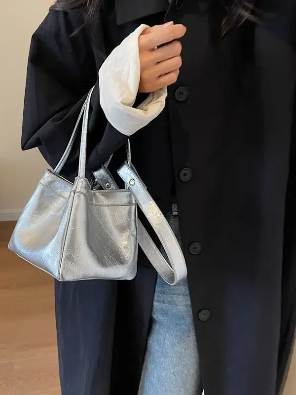 Women's Luxury PU Leather Bucket Bag - Adjustable Crossbody & Shoulder Strap, Stylish Party Handbag with Compact Handle