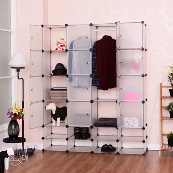 Goplus DIY 16 8 Cube Portable Clothes Wardrobe 1 Hook Bedroom Storage Cabinet Shoes Clothes Closet Organizer with Doors HW54795