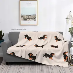 Cartoon Happy Dachshund Blankets Velvet Dog Lover Super Warm Throw Blankets for Car Sofa Couch Bed Rug
