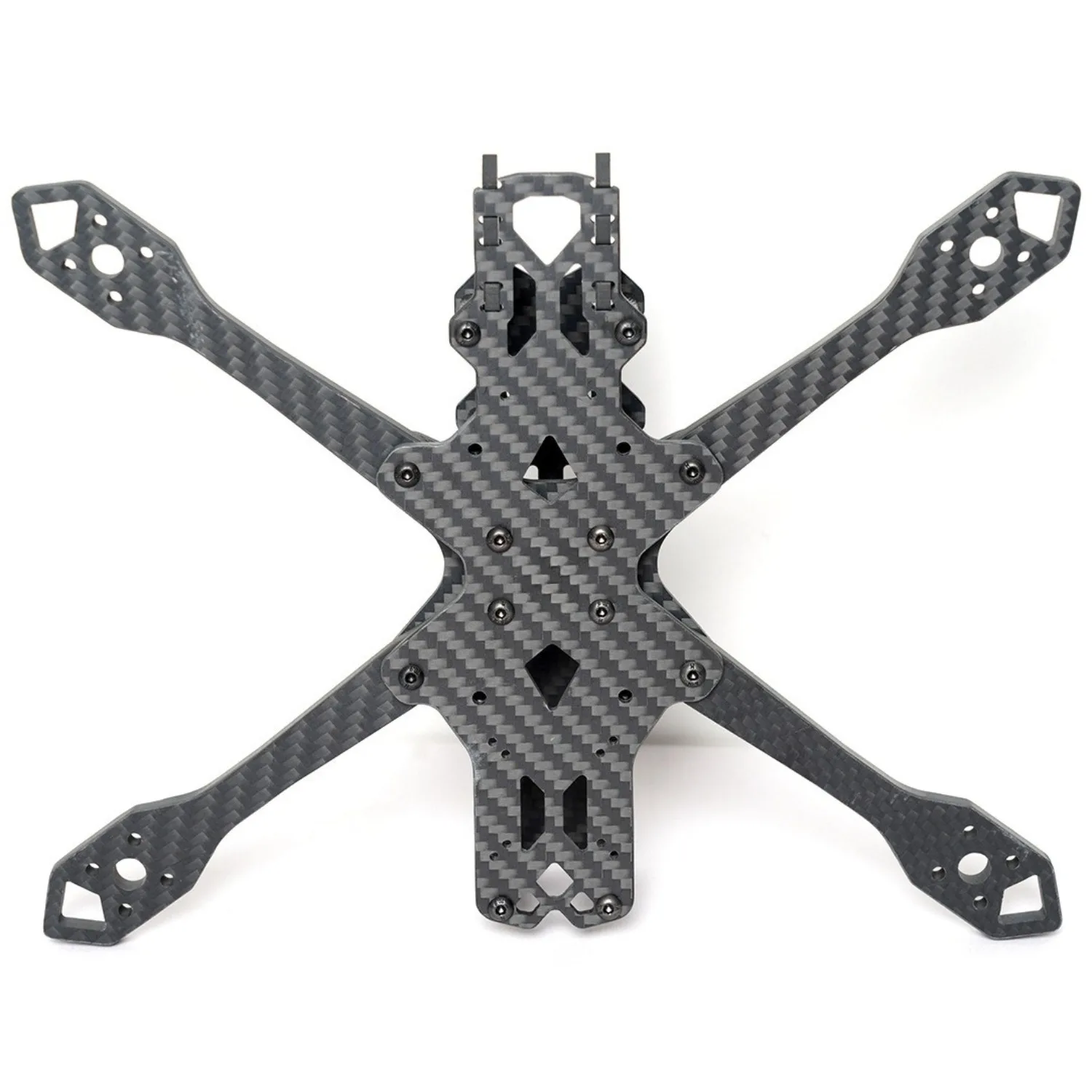 Châssis drone FPV 5 pouces en fibre de carbone 220mm avec composants électroniques fixés, vue isométrique