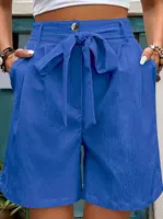 Women's Oversized Woven Solid Color Casual Shorts Comfortable Loose Fit High Waist Knee-Length Summer Fashion - Image 6