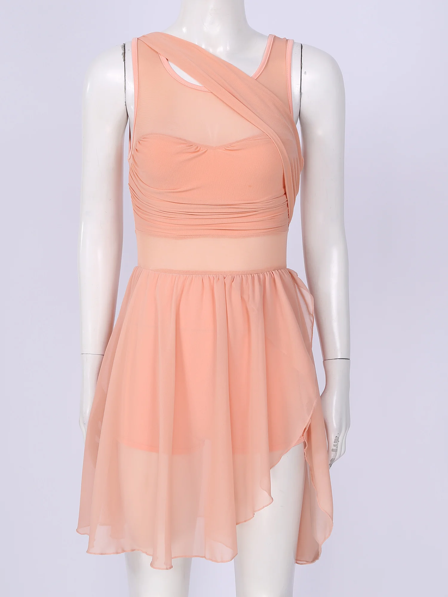 Ballet Leotard Dance Leotard Ballet Dress Women Sleeveless Cut Out Asymmetric Chiffon Ballet Dance Leotard Dress Adult Lyrical Modern Dance Practice Costumes