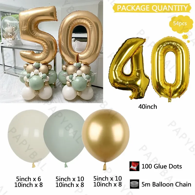 

54Pcs Birthday Balloons Garland Arch Kit 32inch Number Foil Ballons Adult Birthday Globos 20 30 40 50 60th Birthday Decoration