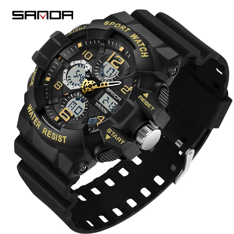 SANDA Military-Inspired Men's Digital Sports Watch - Waterproof Electronic Wristwatch