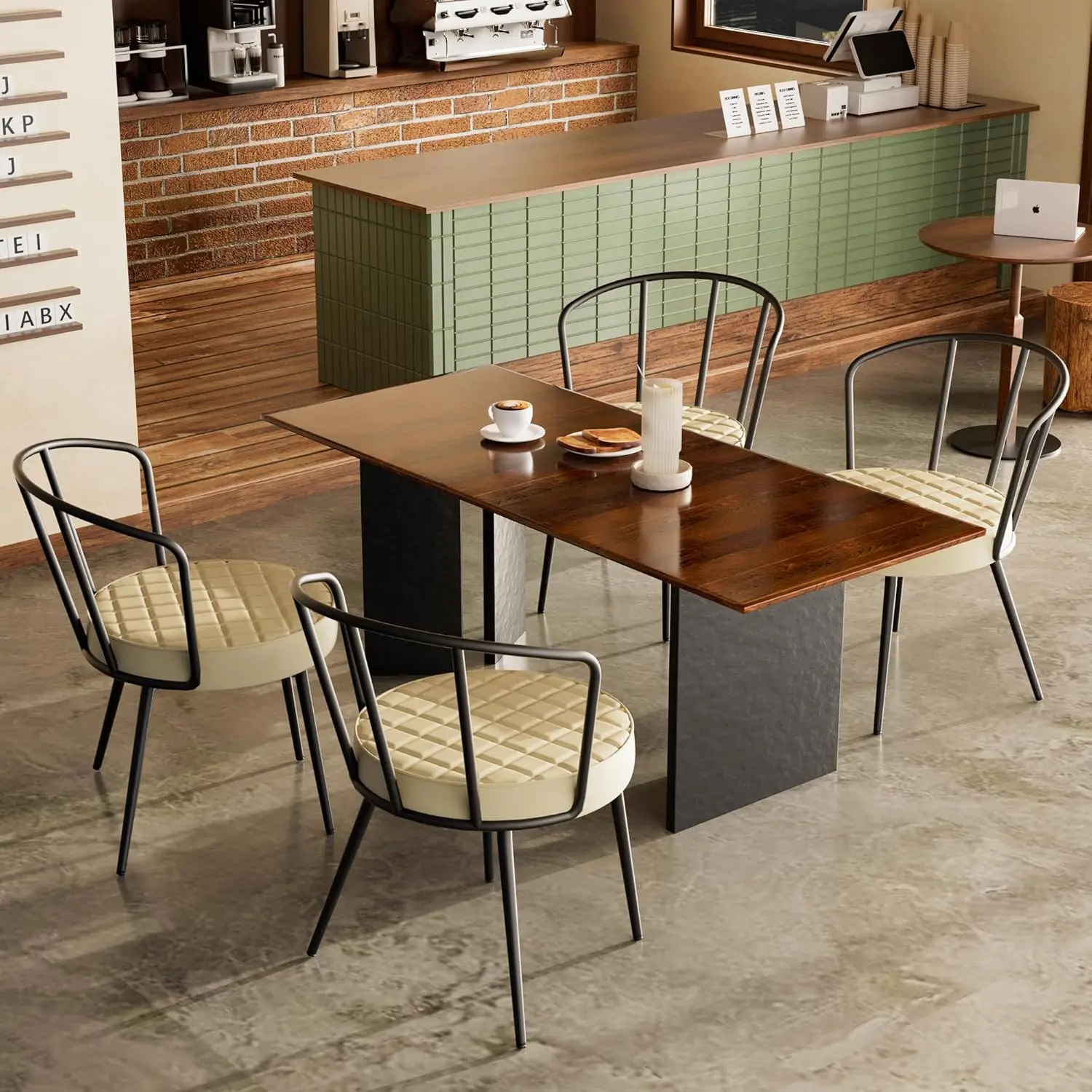 Dining Chairs Set of 4 Upholstered Dining Room Chairs Mid Century Modern Armless with Backrest Beige