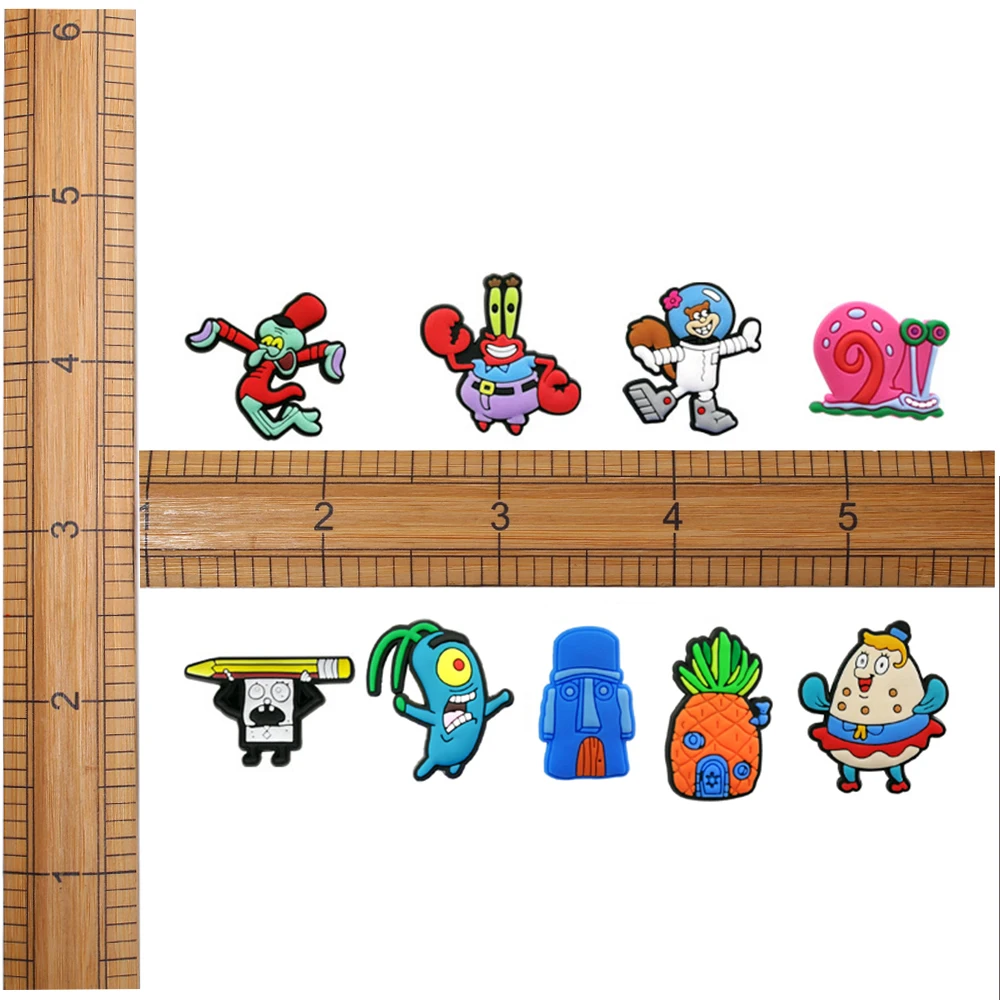 26-100개 스폰지밥 스퀘어팬츠 슈즈 참 장식품, 크록 샌들 장식 믹스 도매 PVC 귀여운 신발 액세서리, 크리스마스 선물용