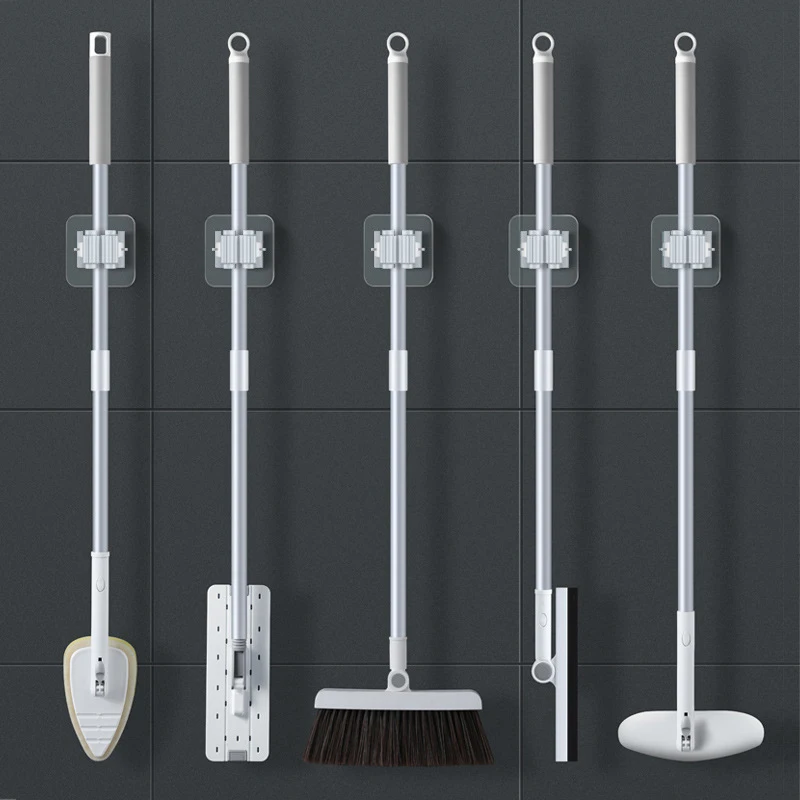 Mop Storage Storage Rack Bathroom Suction Hanging Pipe Traceless Mop Clip Broom Hanger Wall-Mounted Waterproof Rack storage rack,mop holder
