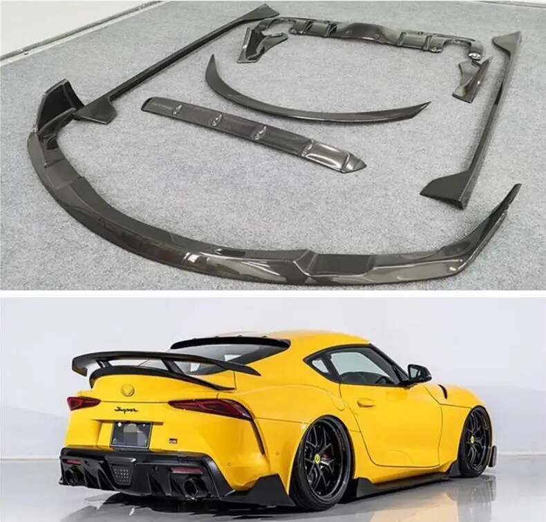

For Toyota Supra A90 2019-2022 Front Bumper Lip+Rear Trunk Diffuser+Side Body Skirt+Rear Wing Tail Spoiler Real Carbon Fiber