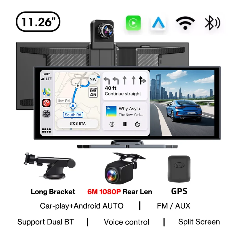 10/11.26インチ 4K ADAS DVR ワイヤレスCarPlay Android Auto ダッシュ