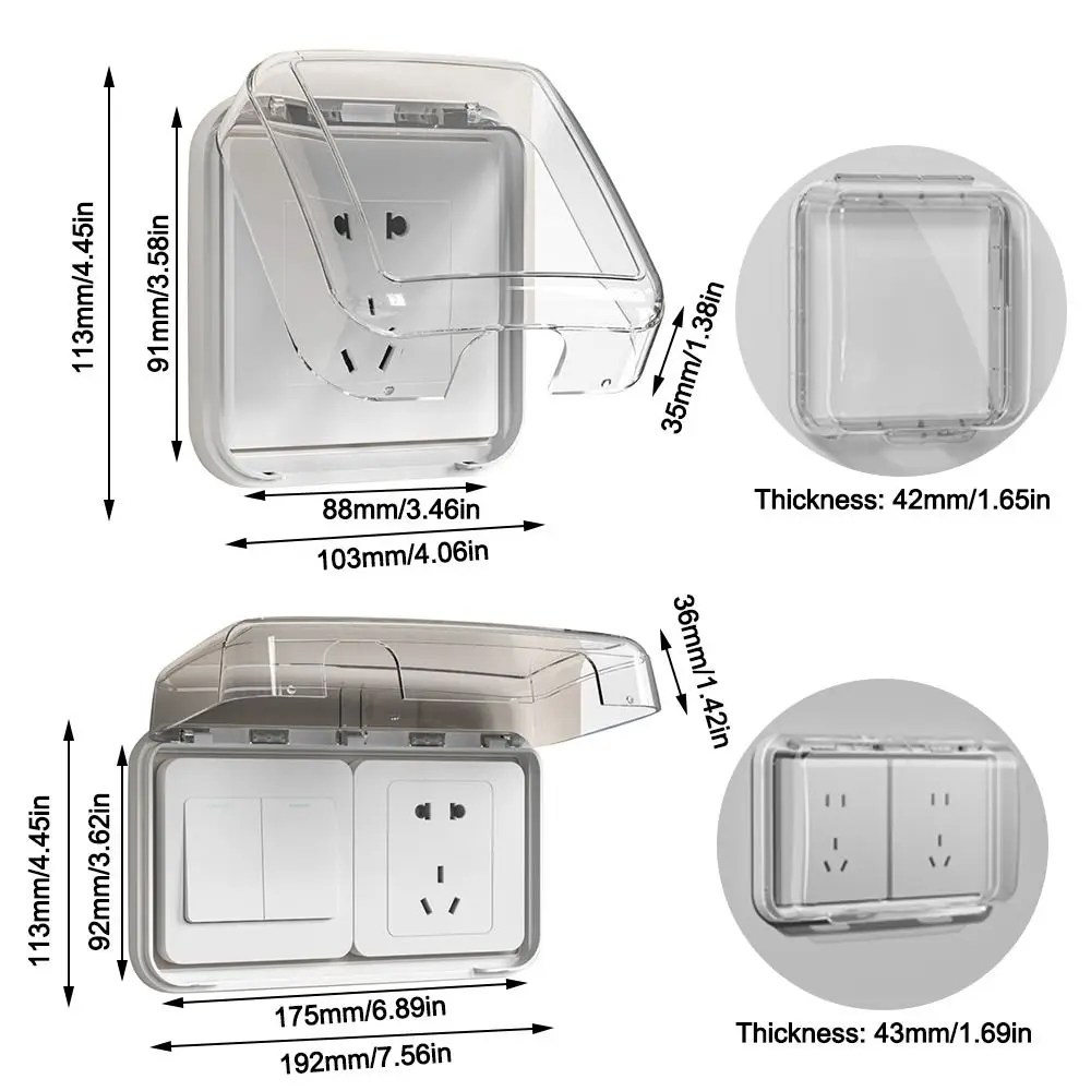86 Type Switch Protective Cover Self-Adhesive Splash-Proof Electric Plug Cover Waterproof Power Outlet Socket Protector for Home