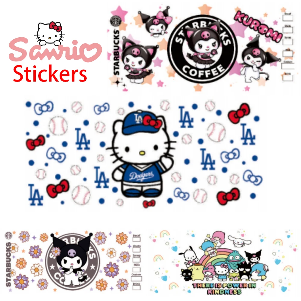 Sanrio Hello Kitty Stickers 3D UV DTF Cup Wrap Melody Kuromi Cinnamon Transfers Cartoon Durable Waterproof Glass Wrap Decoration bunny valentines day hearts 16oz uv dtf cup wrap transfer sticker custom labels diy durable waterproof logo for libbey glass can