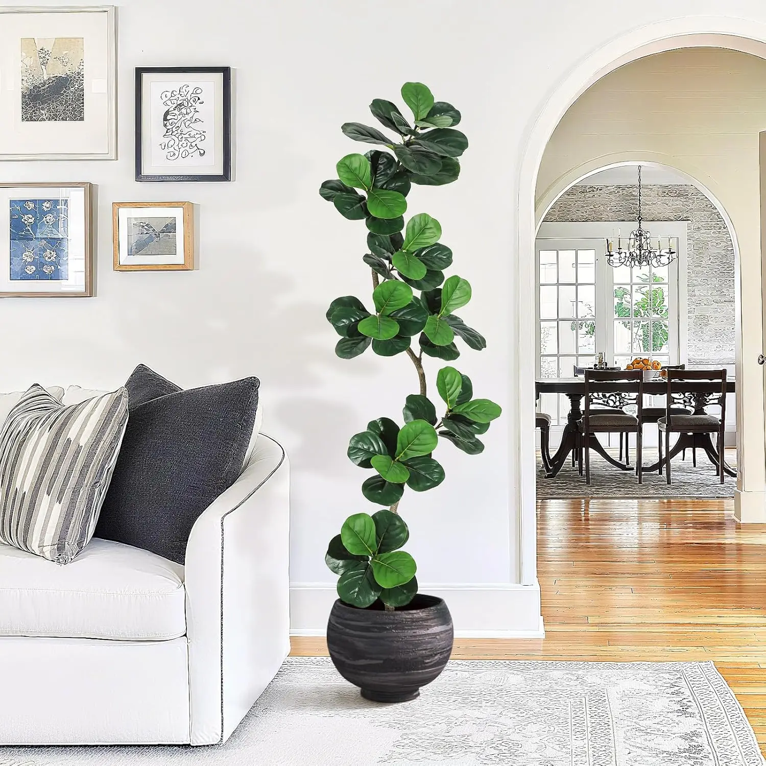 Künstlicher Geigenblatt-Feigenbaum, künstliche Pflanze mit weißem Pflanzgefäß, großer künstlicher Ficus-Baum für Zuhause oder Büro, Einweihungsgeschenk – Detail 19